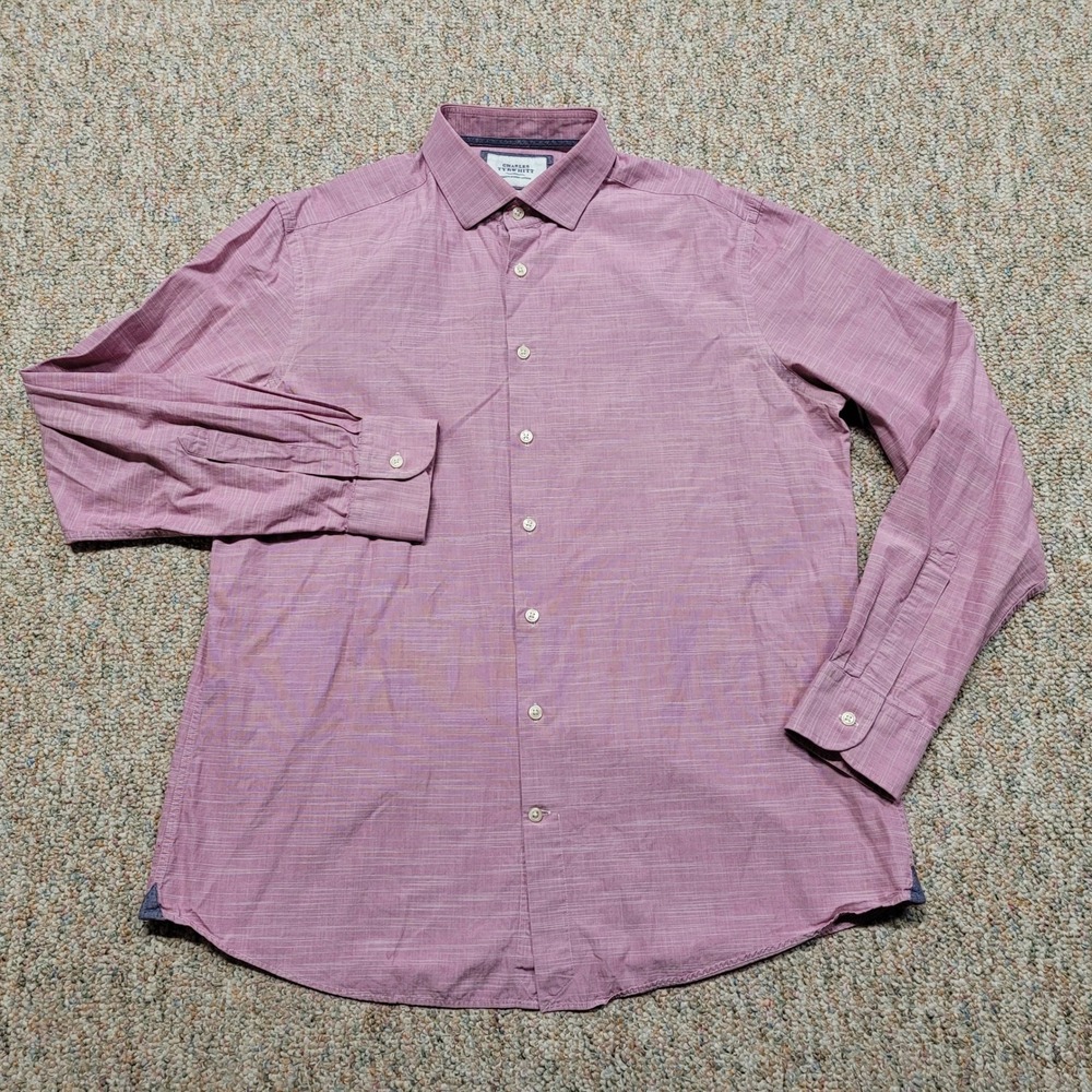 Charles Tyrwhitt Dress Shirt Men 17.5 / 38 Pink Slim Fit Long Sleeve Button Down